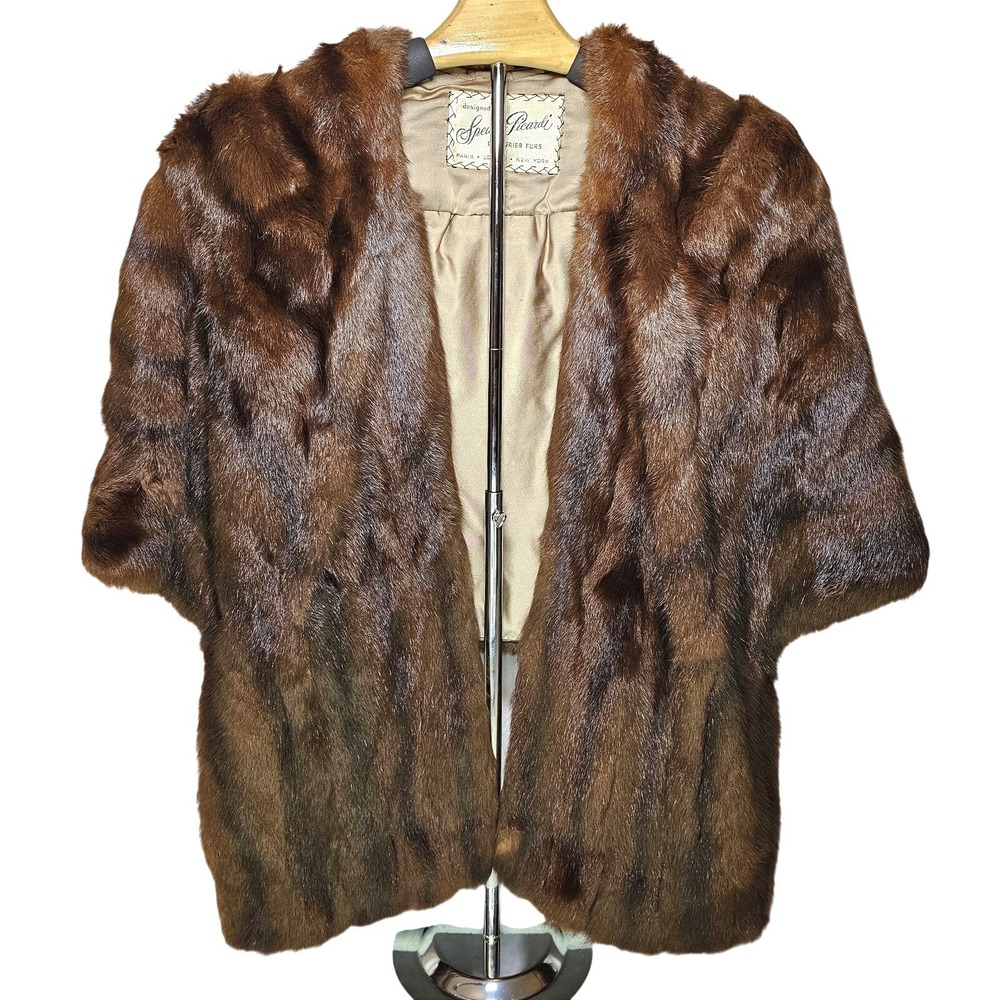 Spear & Picardi Vintage Mink‎ Fur Stole Mahogany Brown Wrap Cape Pockets